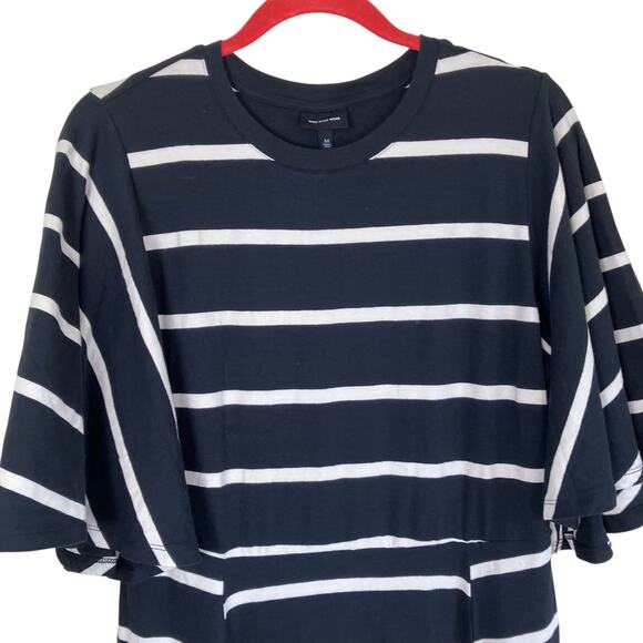 Who What Wear NWT Sz M Black & White Striped Midi Dress Butterfly Sleeves - Picture 6 of 15